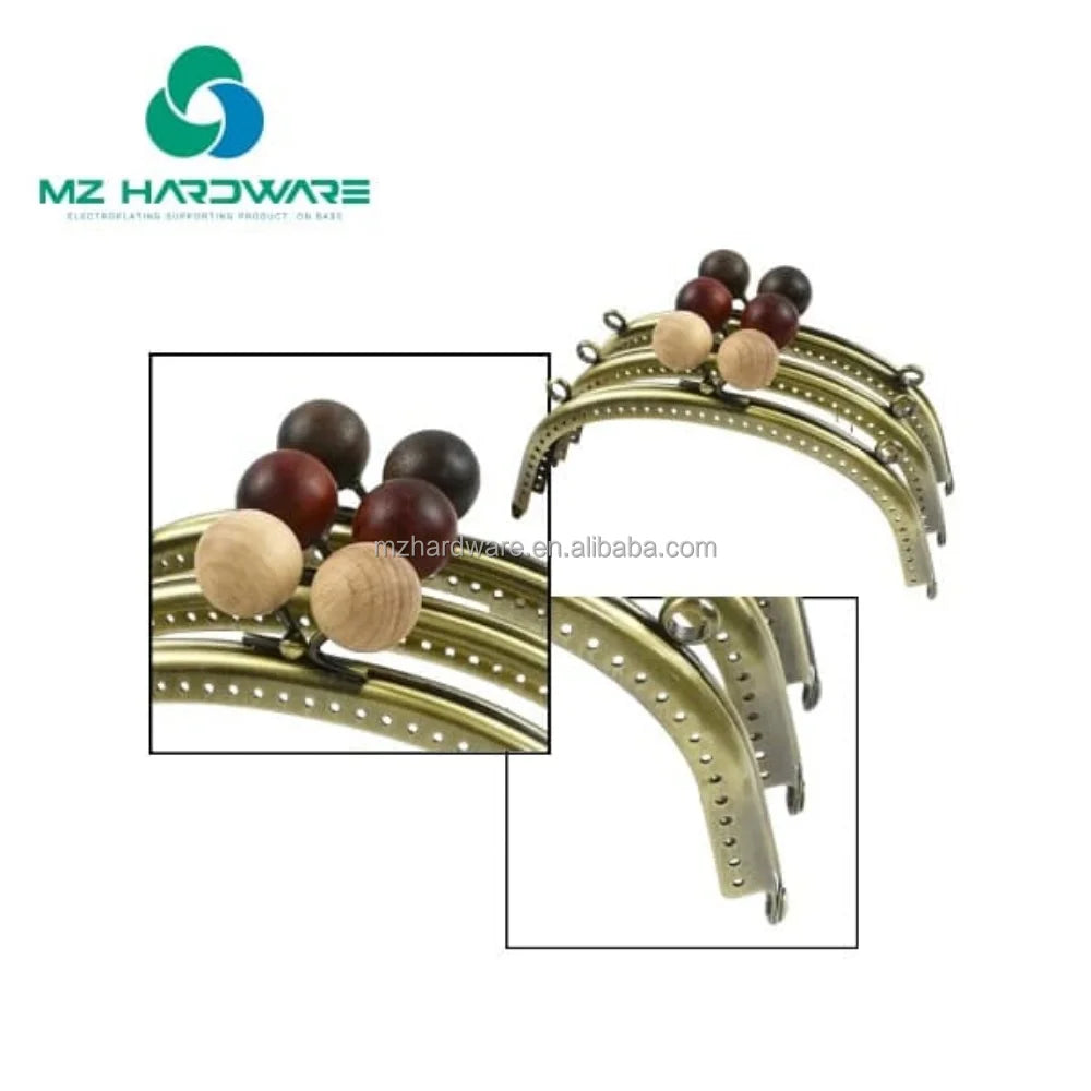 MZhardware 24.5cm Bag Handle Metal Hardware Accessories Retro Bag Handles Wooden Kiss Clasp Lock Frame Purse Clutch Frame