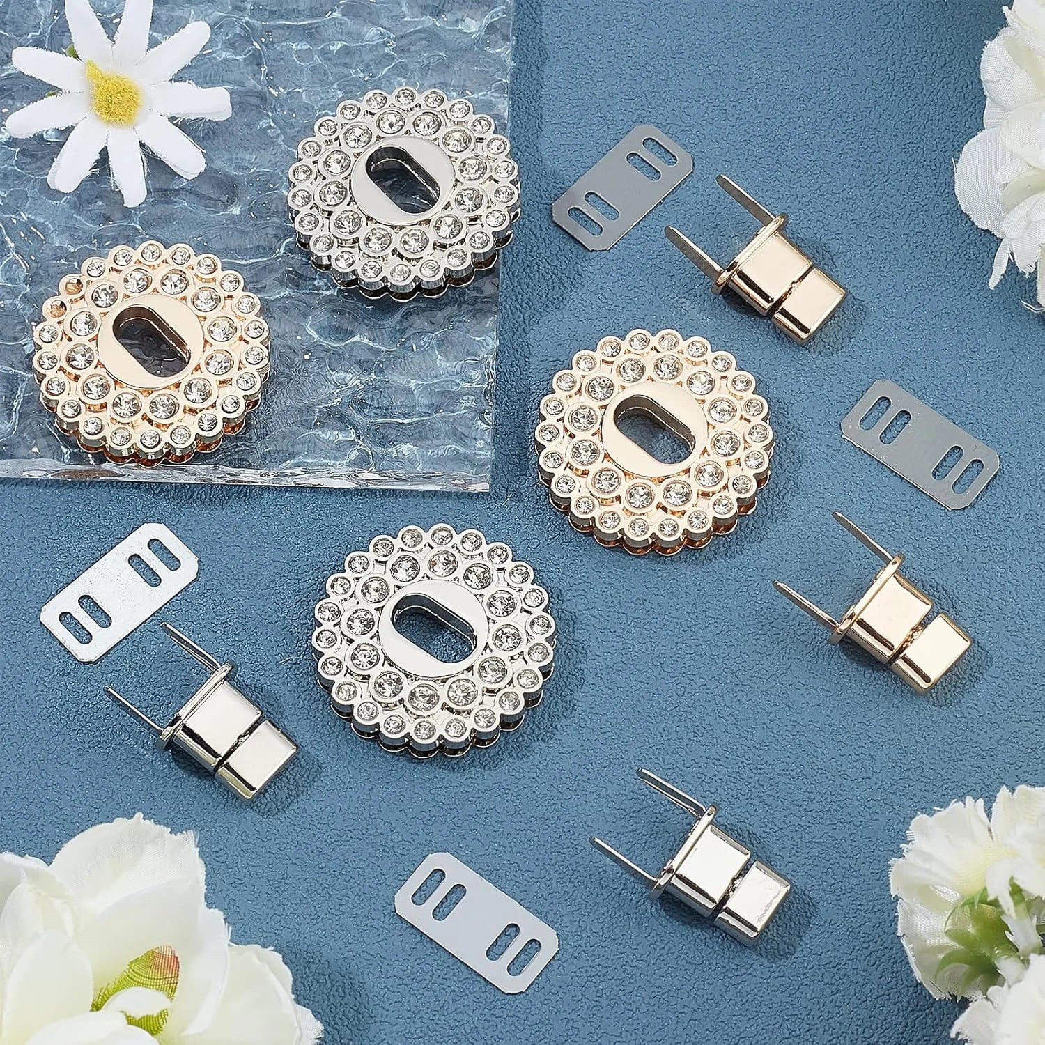 High Quality Diamond Latch Bag Hardware Exquisite Zinc Alloy Switch Closing Wood Ring Rivet Small Brass Buckle Hook Luggage Use