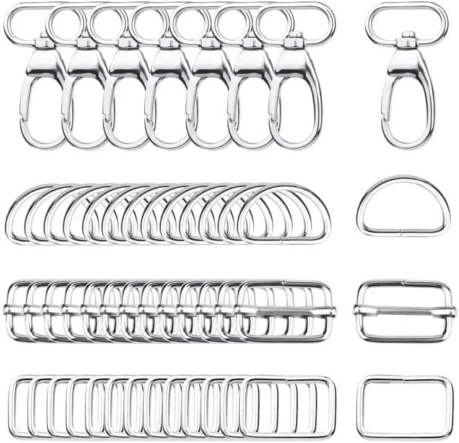 50 Pcs Metal Hook Ring with Swivel Clasps Slide Buckle D-rings Rectangle Ring for Handbag  Pet Collar Sewing Craft Ideas
