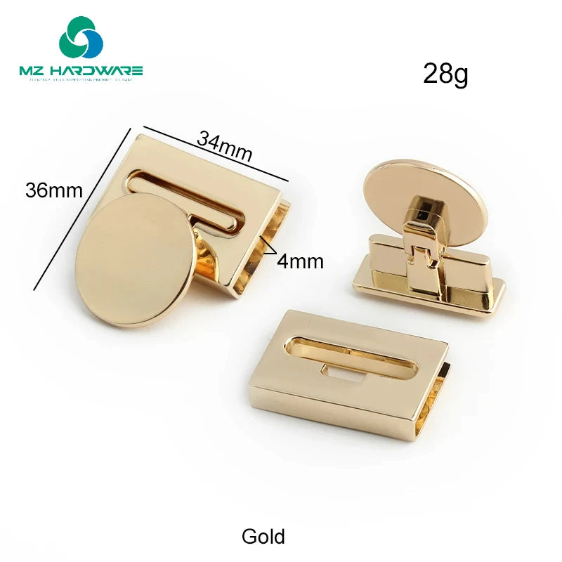 MZhardware Custom FashionTurn Twist Lock Metal Accessories Decoration Bag Lock Gold Round/Rectangular Metal Turn Flip Locks