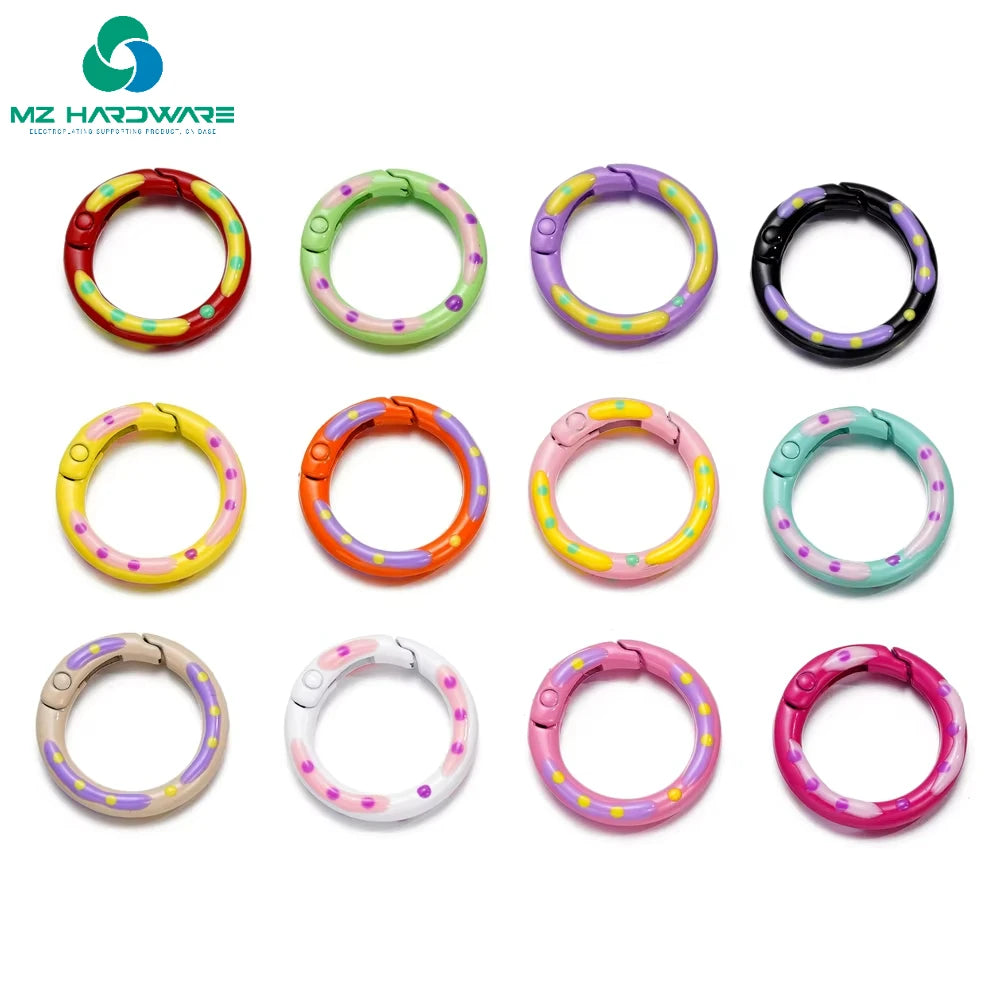 MZhardware Multicolor Metal Round Ring Spring Clasp Carabiner Keychain Clips Hook Dog Chain DIYJewelry Buckle Connector Supplies