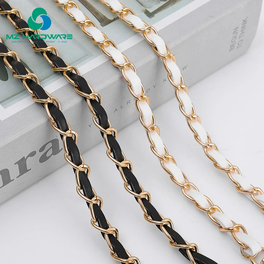 MZ 120cm PU Leather Metal Chain DIY Bag Accessories Women's Fashionable Replacement Handbag Strap for Crossbody Bag Lady Leather