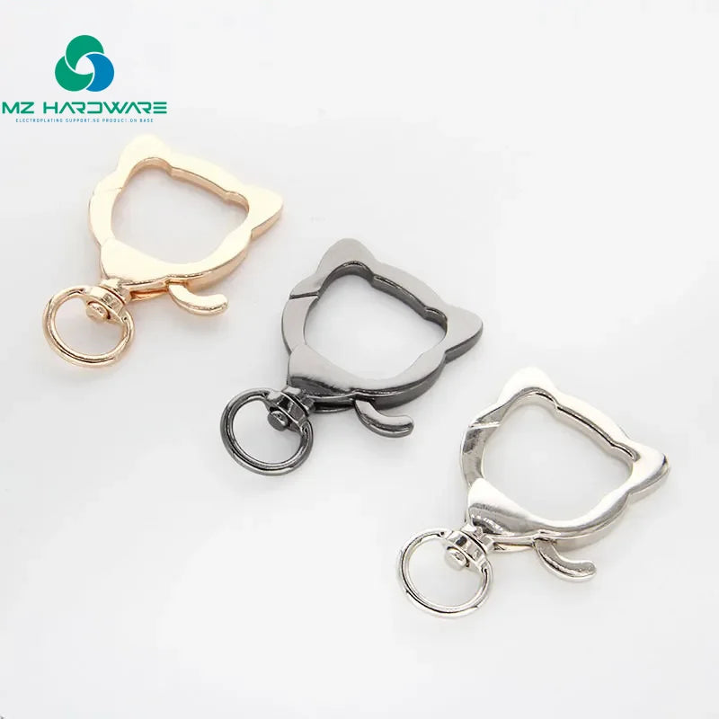 MZ Cute Metal Cat Shape Keychain Zinc Plating Lobster Clasp Swivel Snap Hook Spring Ring Carabiner Bag Parts Hardware