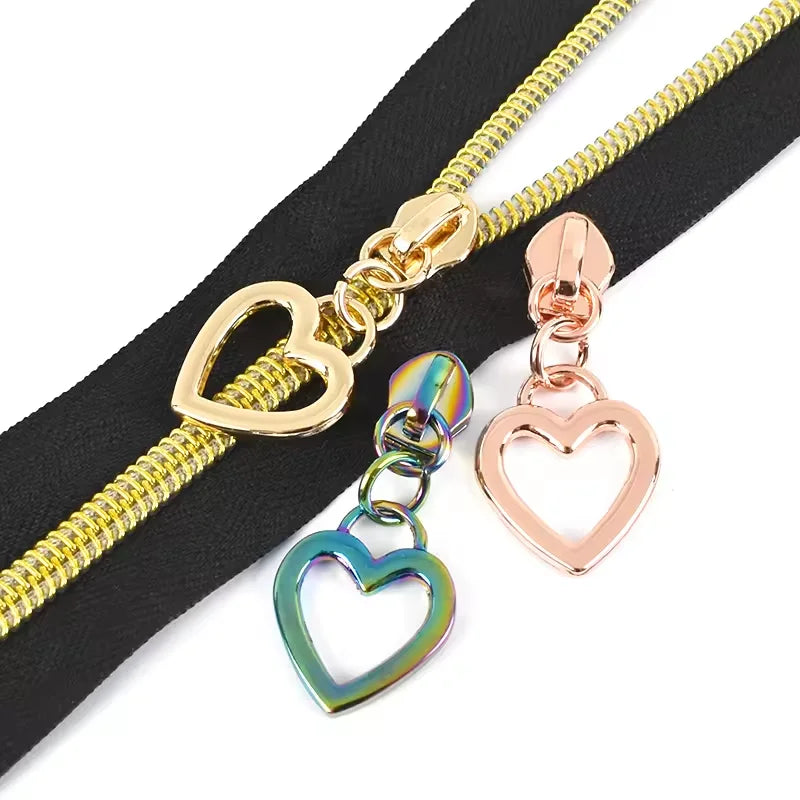 MZ Factory Supply Zipper Pull Lock Head Zipper Slider and Puller Heart Shaped for Bags Luggage Home Textile Plating Slider