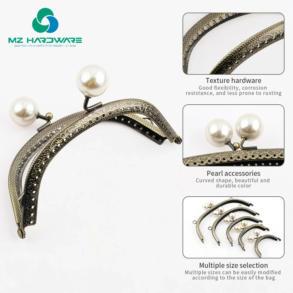 MZhardware Metal Purse Frames Bag Kiss Clasp Lock Clasp Pearl Purse Tow Ball DIY Bag Accessories for Making Clutch