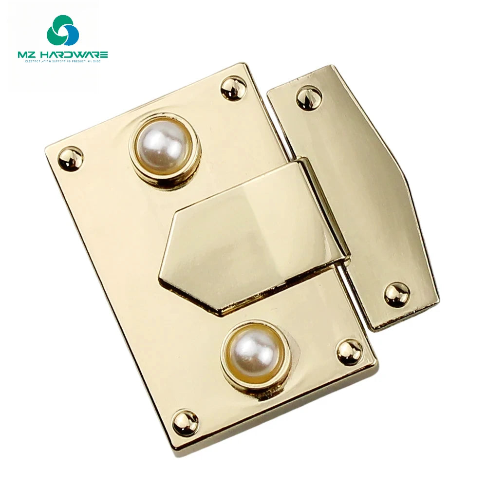 MZhardware Luxury Zinc Twist Lock Pearl Decorate Dual Metal Press Operate Clasps Handbag Hardware for Leather Bag DIY Handbag