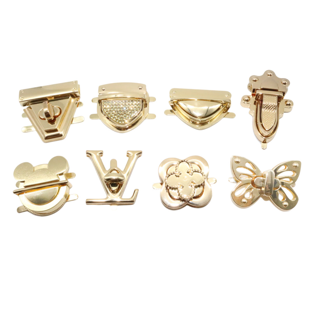 High Quality Gold Metal Buckles with Custom Logo DIY Hardware Accessories for Handbag Making Strap Hook Lock Type Bag Straps