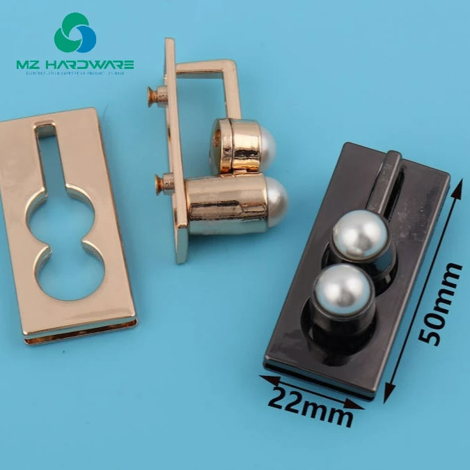 MZ 50*22mm Double Pearl Rectangular Bag Slide Lock Metal Purse Hardware Supplies with Latch Pearl Padlock for Bags and Purse