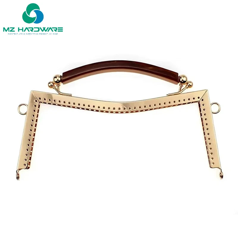 MZhardware Vintage Bronze Metal Purse Frame with Blossom Handles 20.5cm DIY Coin Clutch Handbag Accessory with Kiss Clasp Lock