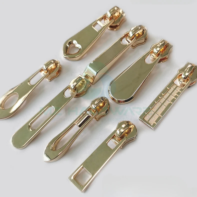 MZ Customize Metal Zipper Puller Light Gold Zipper Pull 5# Long Brand Pull for Clothing Luggage Special Bag Parts Accessories