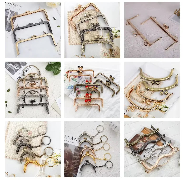 MZ Spot Wholesale 20CM Rectangle Embossing Beads Kiss Metal Purse Frame Diy Bag Accessories for Fashion Women's Clutch Bags