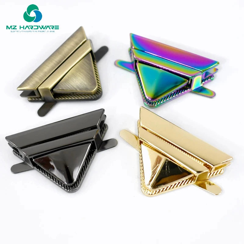 MZhardware Wholesale Triangle Metal Bag Clasp Handbag Purse Turn Locks for DIY Handbag Bag Purse Luggage Hardware Press Lock