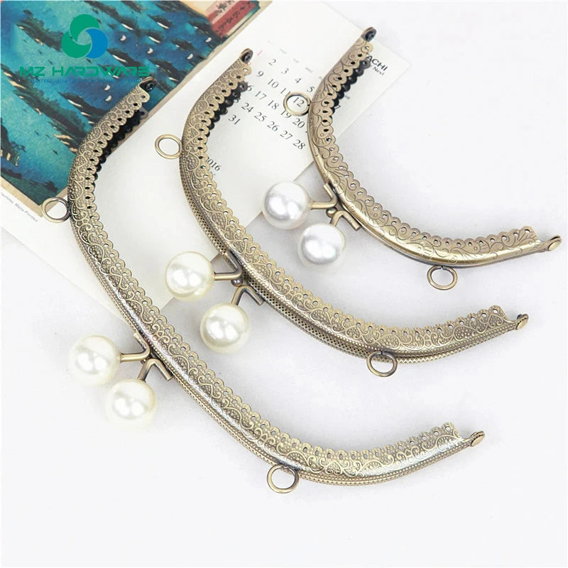 MZhardware Metal Purse Frames Bag Kiss Clasp Lock Clasp Pearl Purse Tow Ball DIY Bag Accessories for Making Clutch