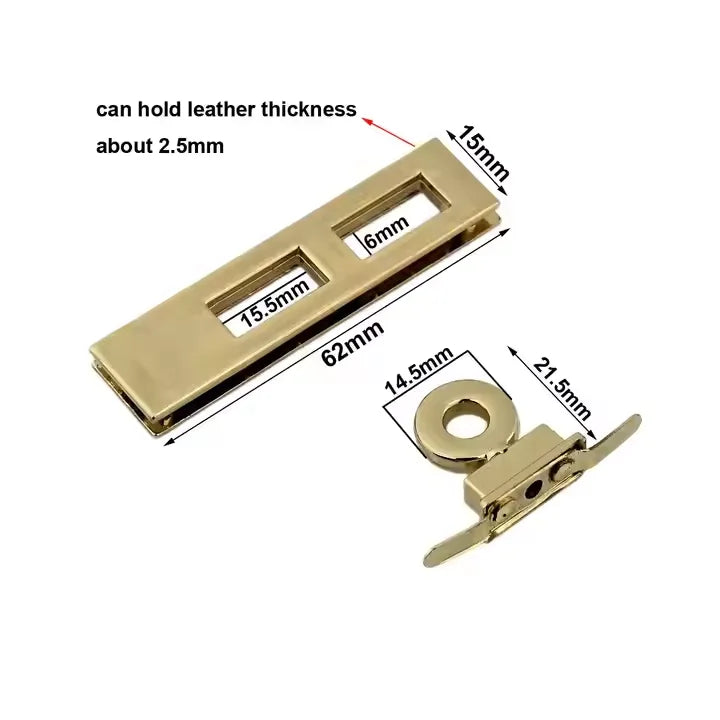 MZ Hardware Customize Rectangular Locks Bag Hardware High Quality Handbag Twist Locks for Purse Making