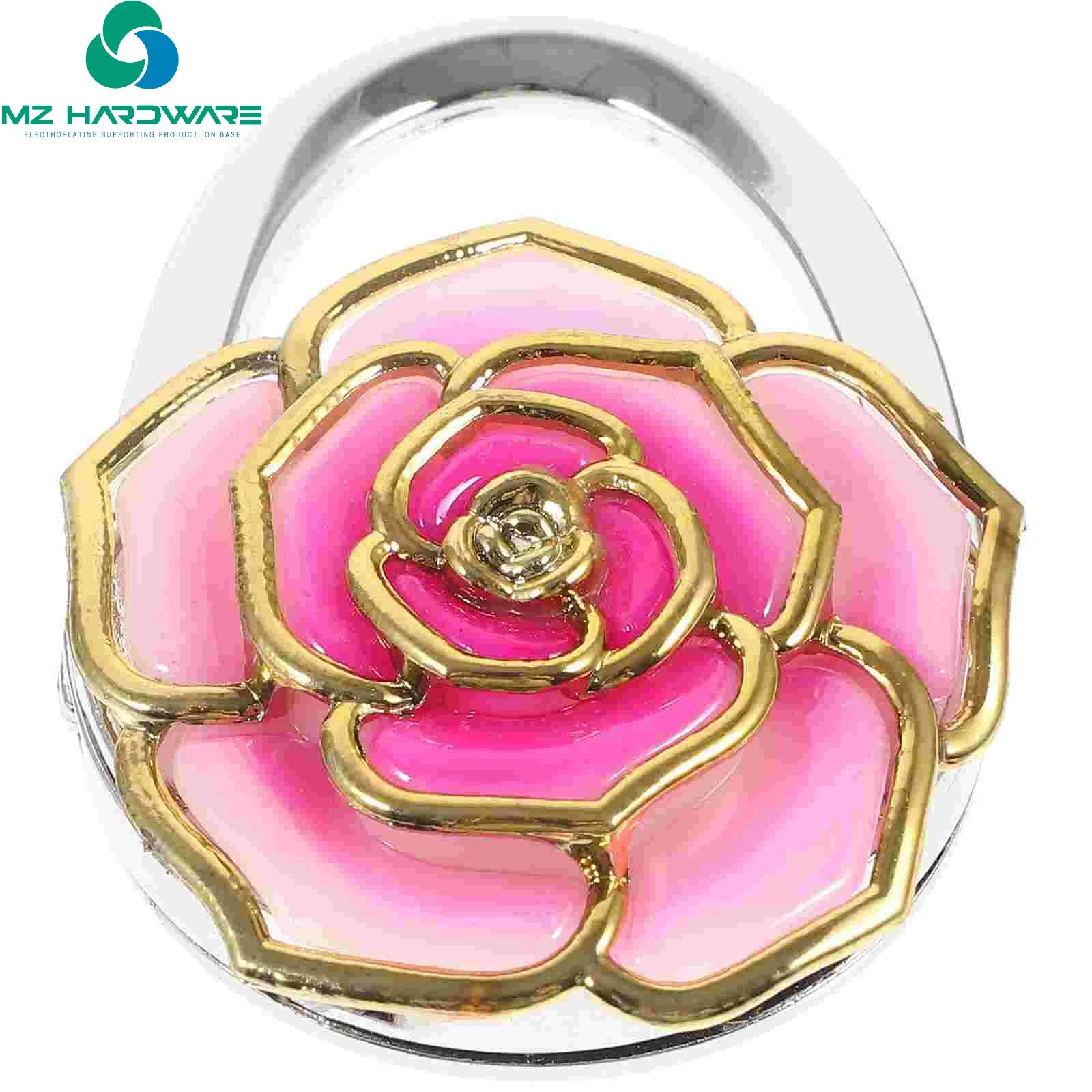 MZ Foldable Lock Hanger Bag Holder Key Flower Hook Purse Desk Hanging Bracket Multi Purpose Hooks Zinc Alloy Acrylic Portable