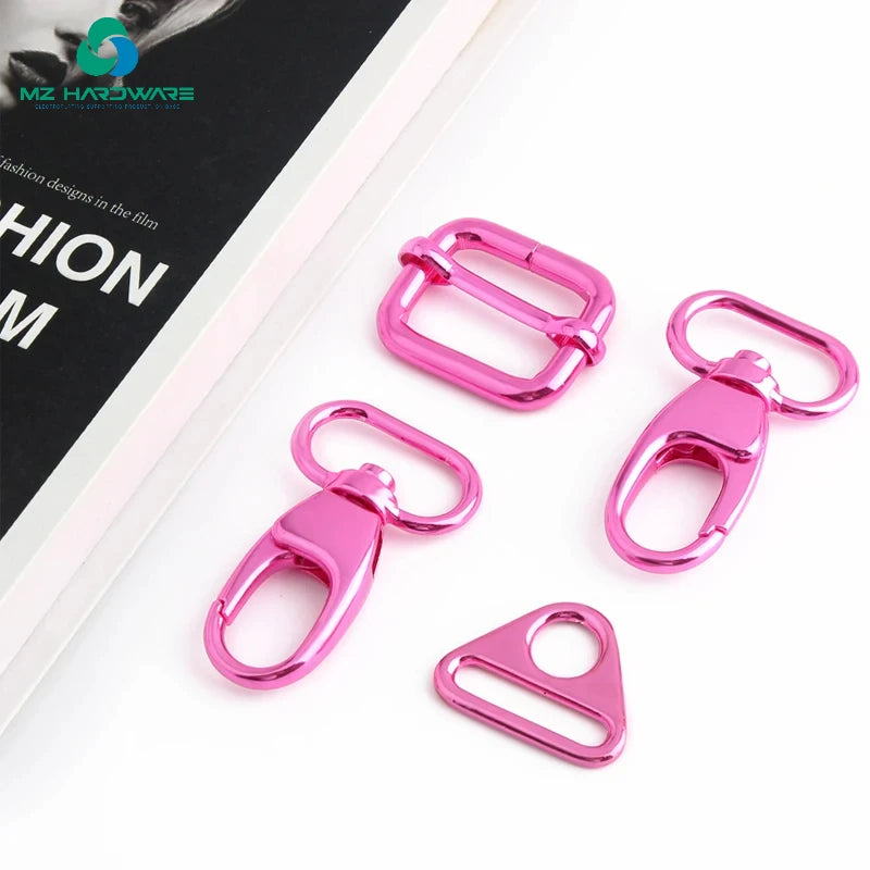 MZhardware Pink Handbag Hardware Set Adjustable Buckle Ring Triangle Ring Metal Triglide Slide Buckle Snap Button Hooks
