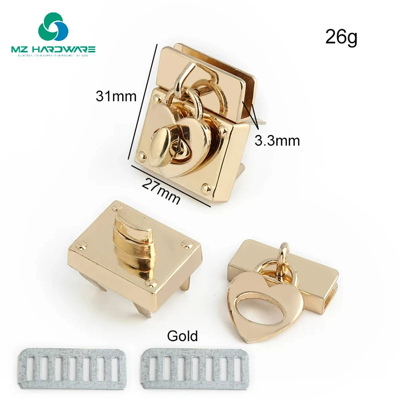 MZhardware Custom FashionTurn Twist Lock Metal Accessories Decoration Bag Lock Gold Round/Rectangular Metal Turn Flip Locks