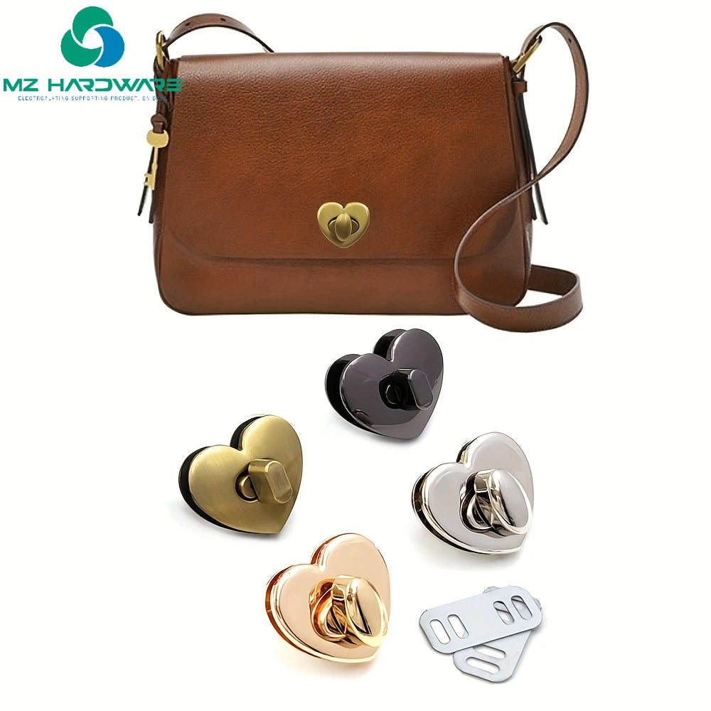 MZ Metal Heart Shape Turn Lock Clasp Buckles for Bag Purse Hardware DIY Leather Craft Purse Accessory Twist Lock Turn Lock