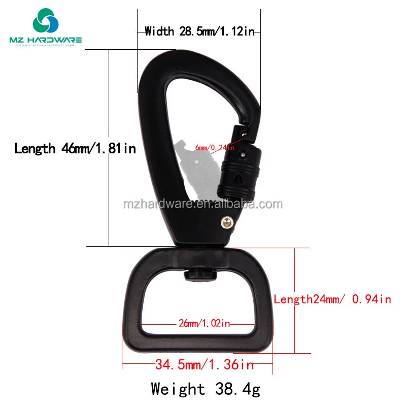 Heavy Duty Zinc Alloy Rotating Swivel Carabiner Hook for Bags/Backpack Teste, Black Arch Design Tested, Custom Logo