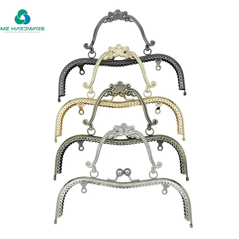20.5cm Embossed M-shaped plum Flower Tote Gold Luggage Hardware Accessories Wholesale for Lady Handbag Purse Frame Luggage Bag