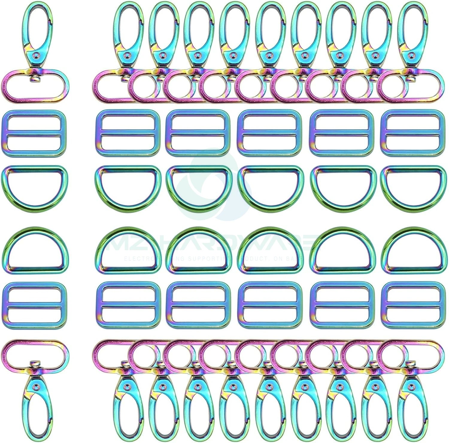 MZhardware High Quality 25mm Slide Strap Buckle D Ring Adjuster Rainbow Swivel Hook Claw Clasp for Special Bag Parts Accessories