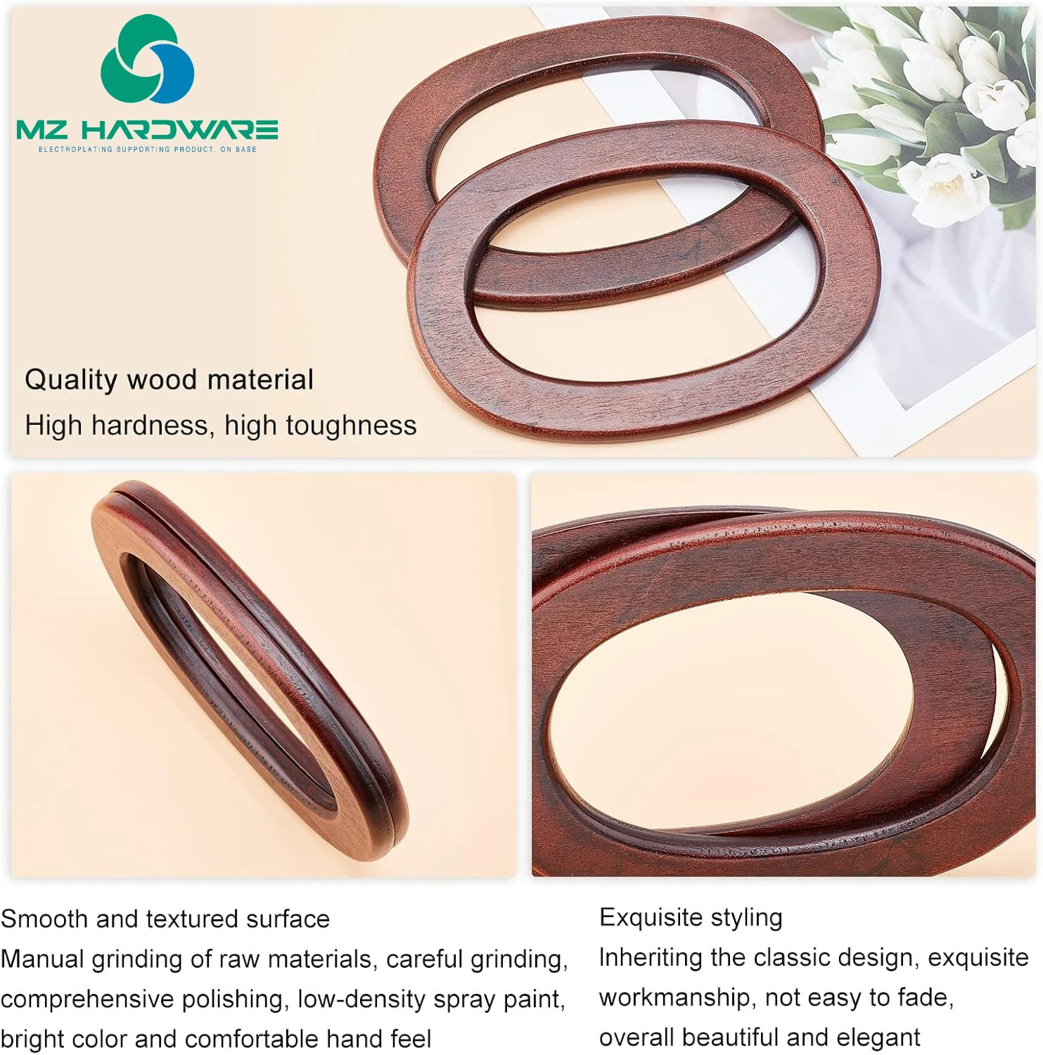 Oval Handbag Handle, Wooden Purse Handles Replacement Handmade Bag Purse Making Handles Decorative Handbag