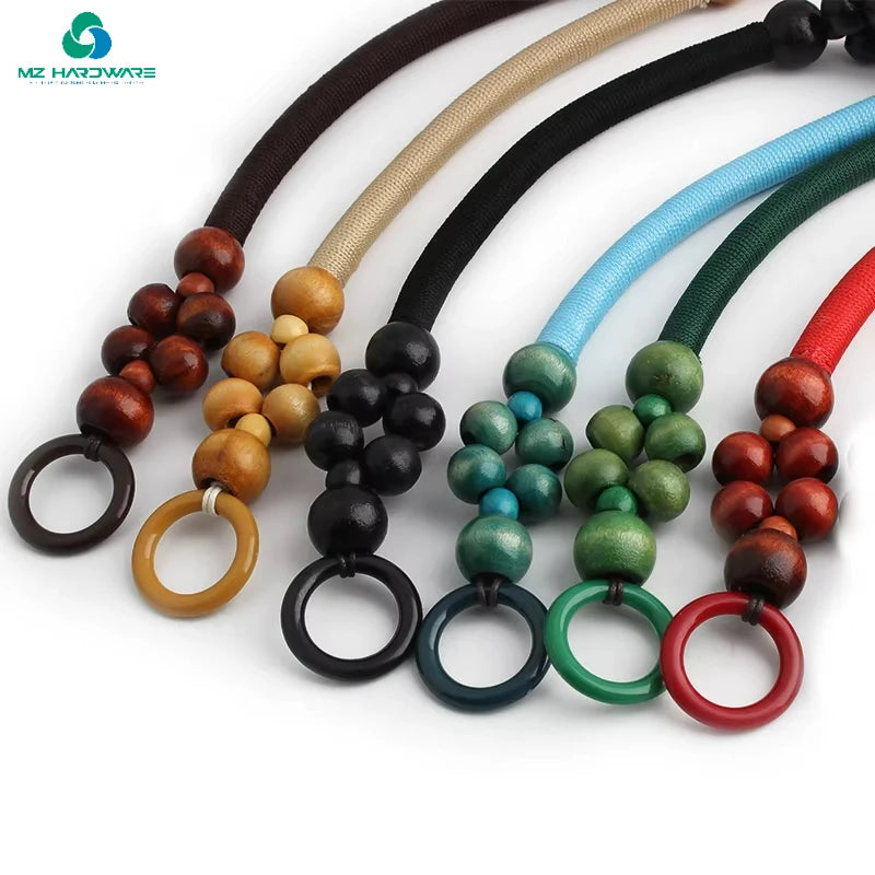 MZhardware High Quality Fashion Wholesale Diy Ready to Ship Purse Natural Wood Beads Weave Rope Handles Purse