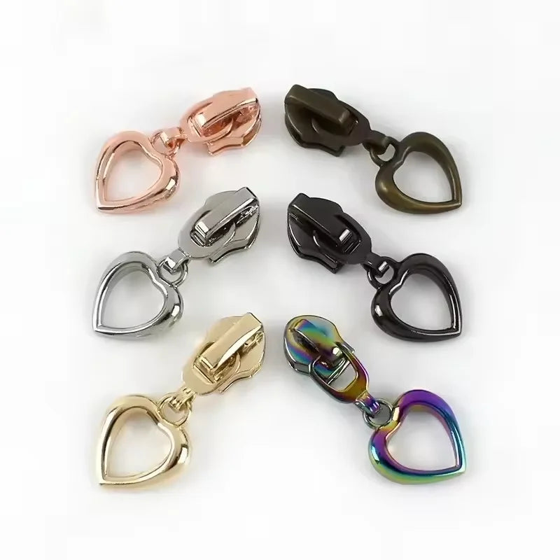 MZ Factory Supply Zipper Pull Lock Head Zipper Slider and Puller Heart Shaped for Bags Luggage Home Textile Plating Slider