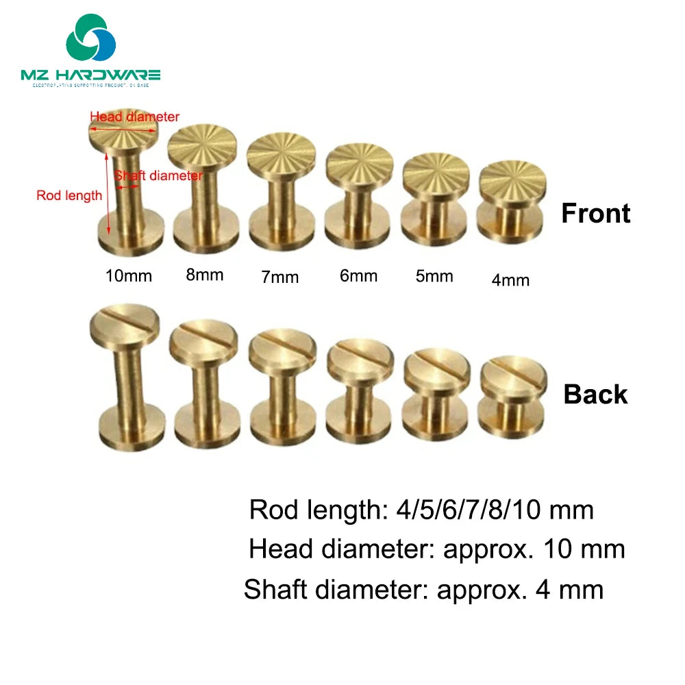 MZhardware Stainless Steel Chicago Screw Slotted Dome Cap Brass Leather Screw Binding Chicago Book Rivet Belt Male Female