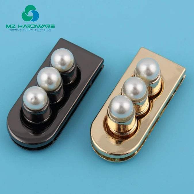 MZhardware Metal Pearl Padlock 42*18mm Twist Turn Locks Bag Lock Wallet Closure Latch Light Gold/Gun Black Bag Hardware