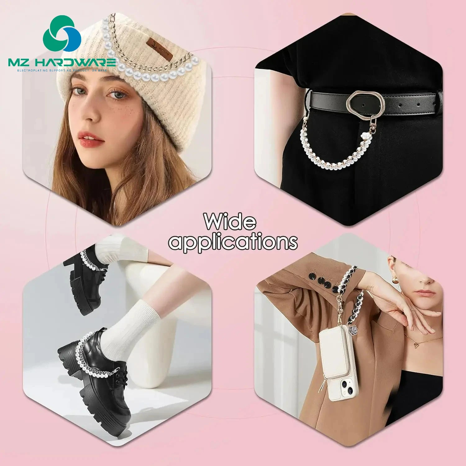 MZ Pearl Purse Chain Extender 10inch Handbag Straps Cute Flower Metal Shoulder Crossbody Bags Short Handle Replacement Charm