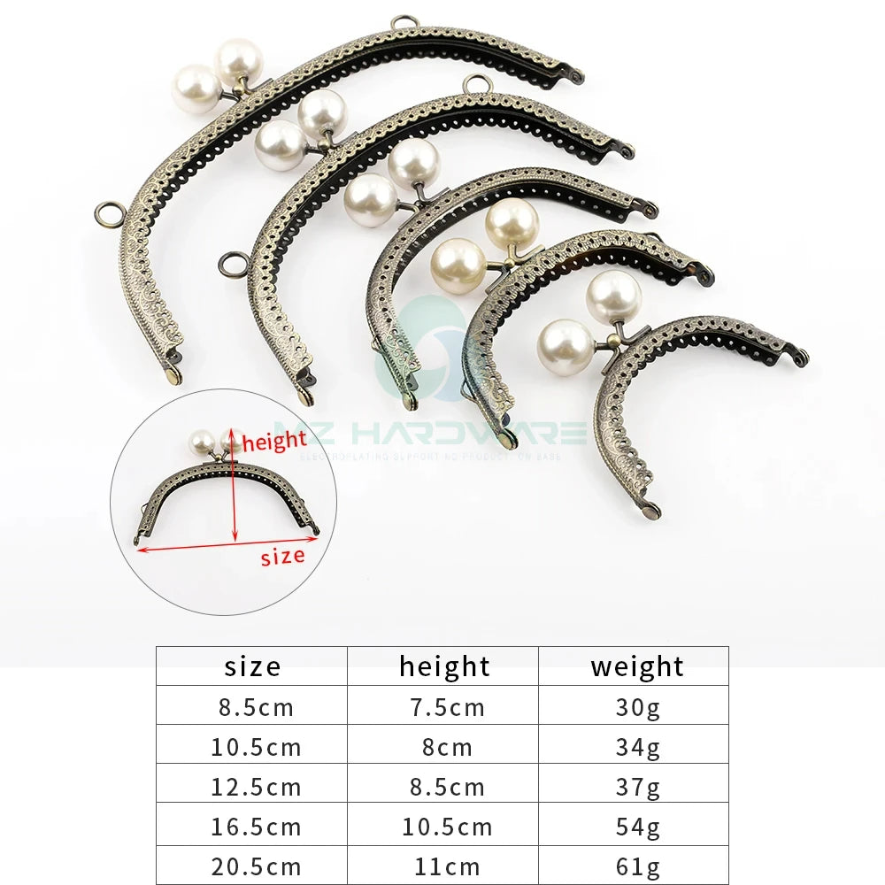 MZhardware Metal Purse Frames Bag Kiss Clasp Lock Clasp Pearl Purse Tow Ball DIY Bag Accessories for Making Clutch
