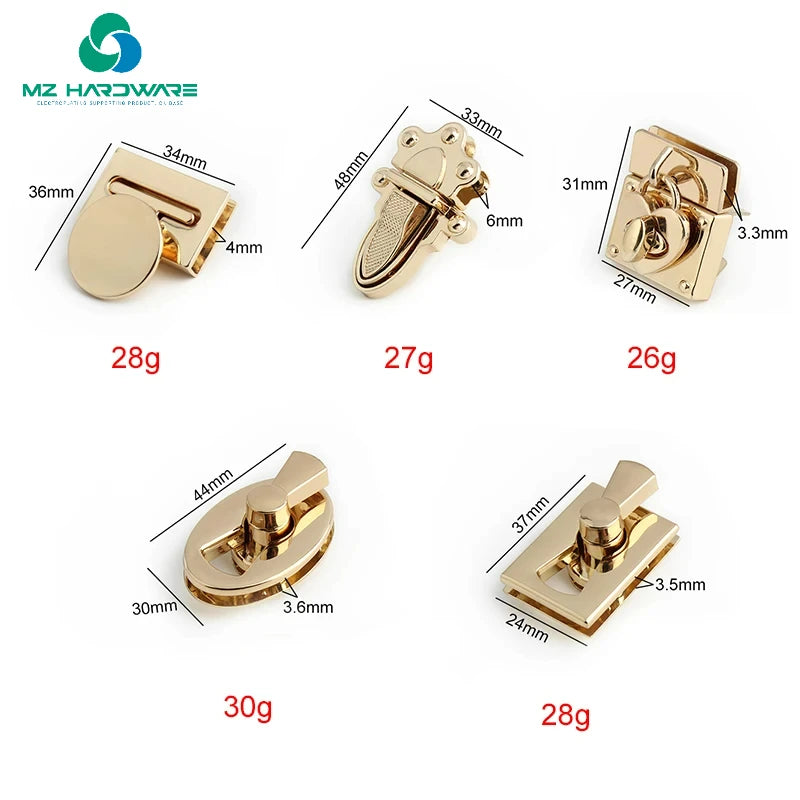 MZhardware Custom FashionTurn Twist Lock Metal Accessories Decoration Bag Lock Gold Round/Rectangular Metal Turn Flip Locks