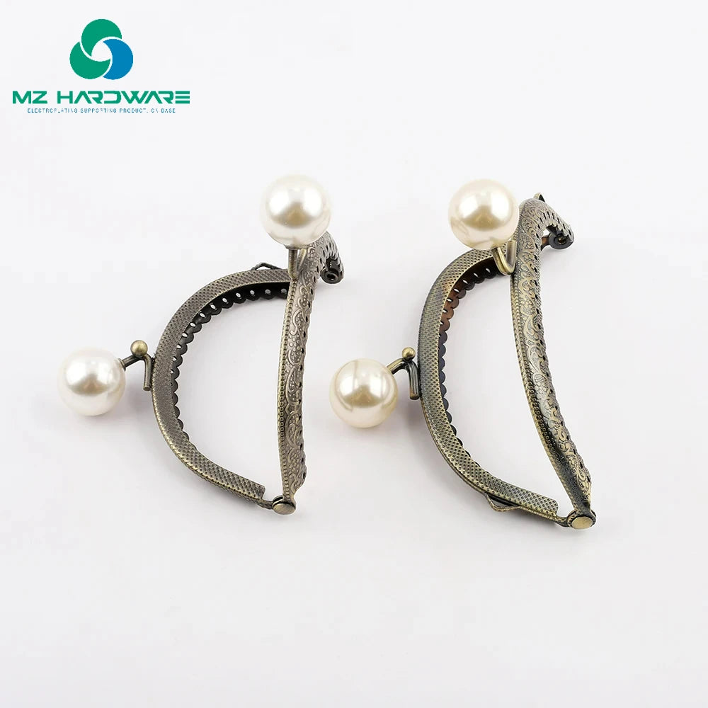MZhardware Metal Purse Frames Bag Kiss Clasp Lock Clasp Pearl Purse Tow Ball DIY Bag Accessories for Making Clutch