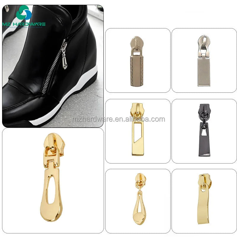 MZhardware OEM Embossed Brand logo Zip Pulls Custom Designer Metal Zipper Puller With Slider for Bag / Clothing Metal Pullers